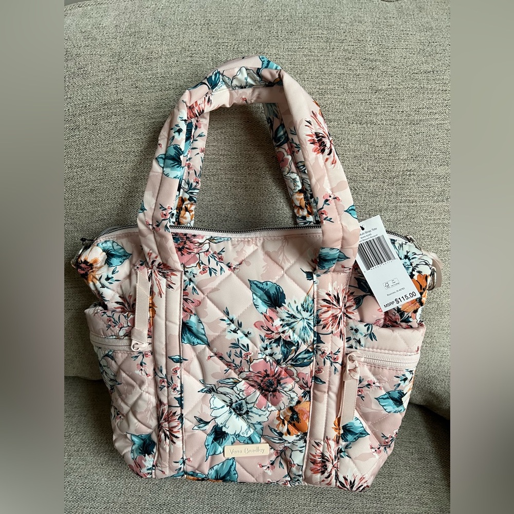 NWT Vera Bradley Small Tote Bag Peach Blossom Bouquet Performance Twill